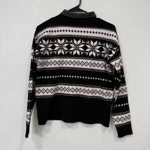 Nicole Miller New York Fair Isle Snowflake Mock Sweater Black White Womens Small